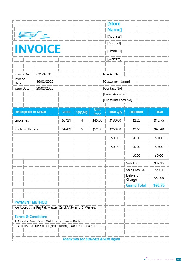 Download Retail Store Invoice Template Photoshop template